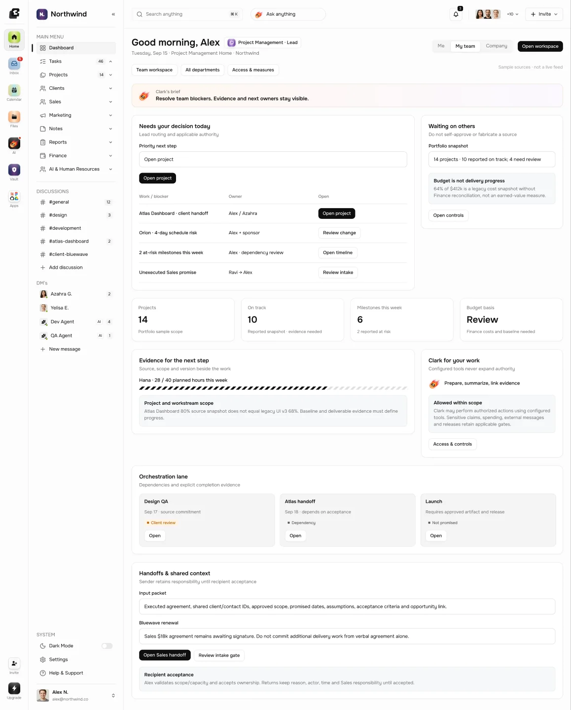 Actual Orqonix Project Management product design with illustrative Northwind data